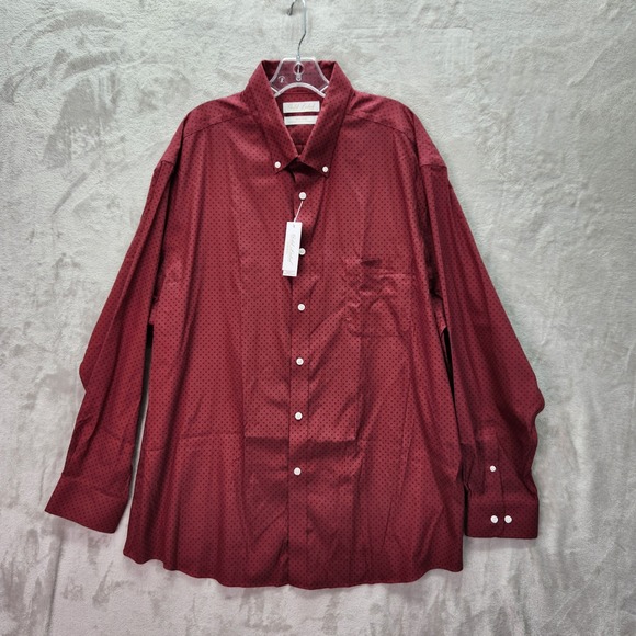 Roundtree Yorke Button Up Mens XXL Burgundy Gold Label Dress Shirt Non Iron New - Picture 1 of 8